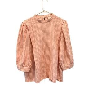 Numph Womens Puff Sleeve Blouse Top XL Orange Preppy Cottagecore Classic Nuderya